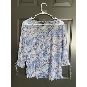 Missoni Women’s Blue Floral 3/4 Sleeve tie  Blouse Y2k 90s Size XL 100% Silk